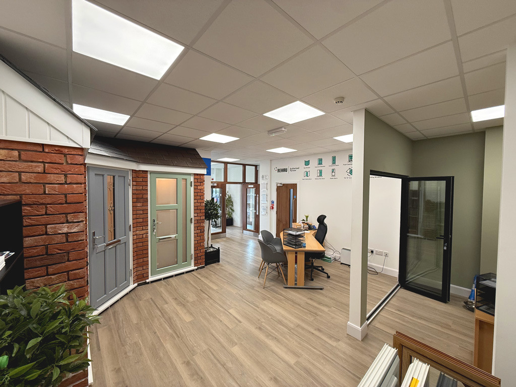 Firmfix showroom displaying windows, doors and home improvement products in the Three Counties